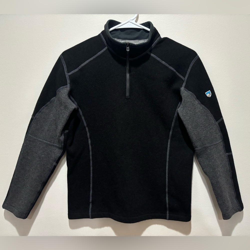 Kuhl Kashmira Quarter Zip Pullover Black and Gray, Boys Medium (10-12)
